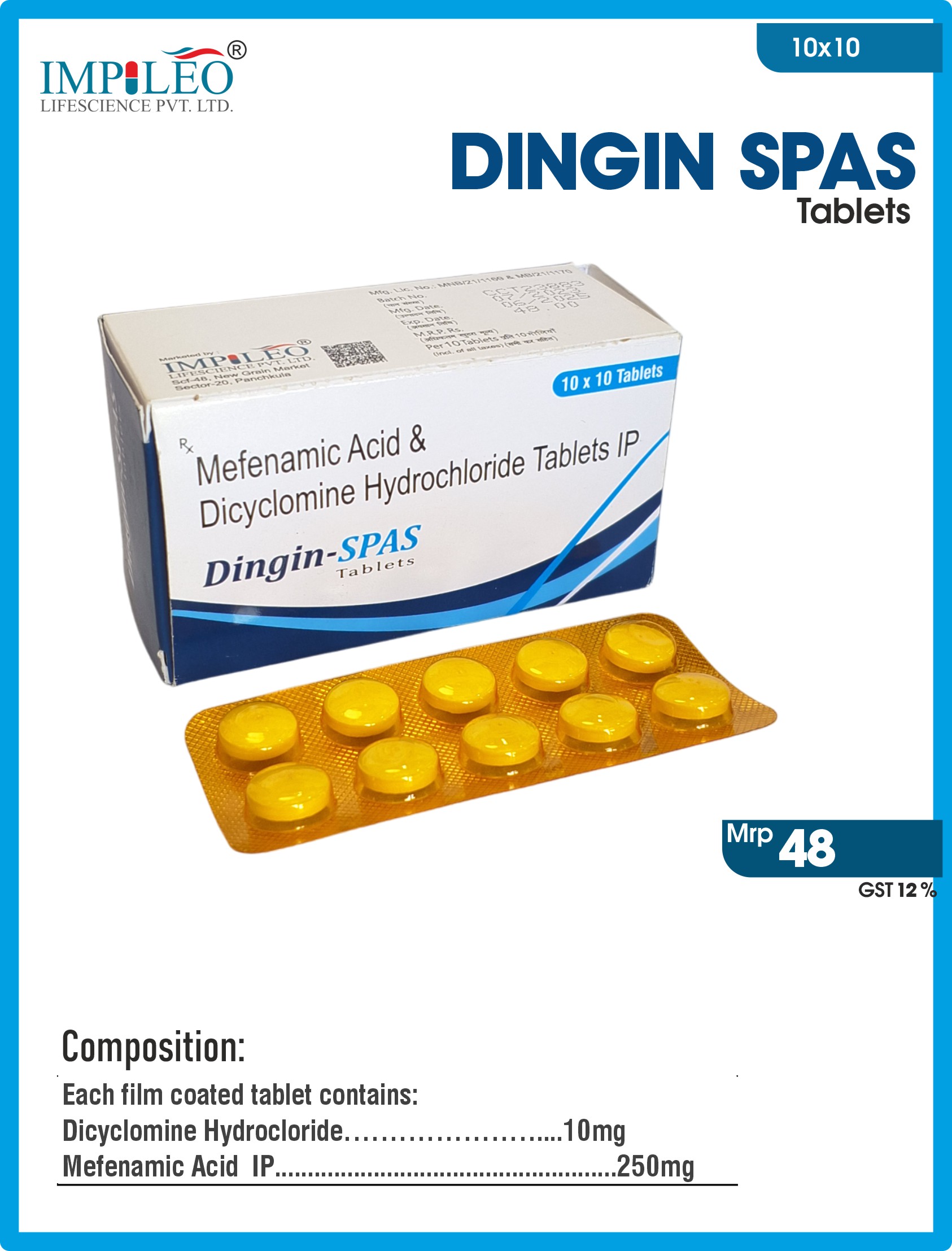 Partner for Success : Prime PCD Pharma Franchise in India for DINGIN SPAS (Dicyclomine Hydrochloride & Mefenamic Acid) Tablets
